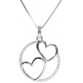 Slv Vedhng med 2 hjerter m/Zirkonia