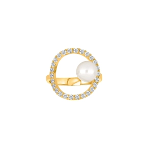 Siersb�l 8kt. Guldring Cirkel m/Ferskvandsperle & Zirkonia 10420160300