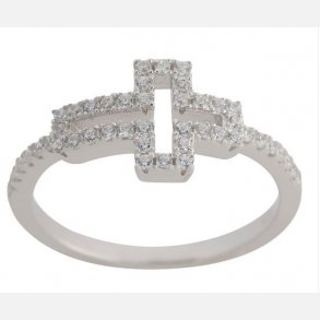 Rhodineret Slvring m/Kors m/Zirkonia 140 005