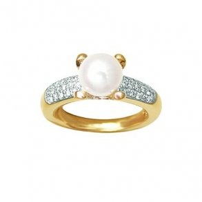 14 kt. Ring m/Kulturperle og Diamanter str. 57 1463819-98R