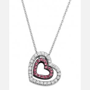 Hjerte m/Rde og Hvide Zirkonia + Kde 42+3 cm 20-10058-609-045