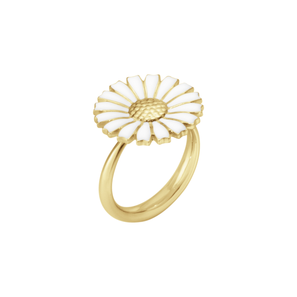 GJ Daisy 18mm Forg. Slv Ring m/Hvid Emalje 