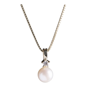Siersb�l 8 Kt Ferskvandsperlevedh�ng m/Zirkon inkl. Forgyldt S�lvk�de 20428010300