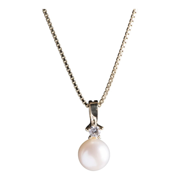 Siersb�l 8 Kt Ferskvandsperlevedh�ng m/Zirkon inkl. Forgyldt S�lvk�de 20428010300