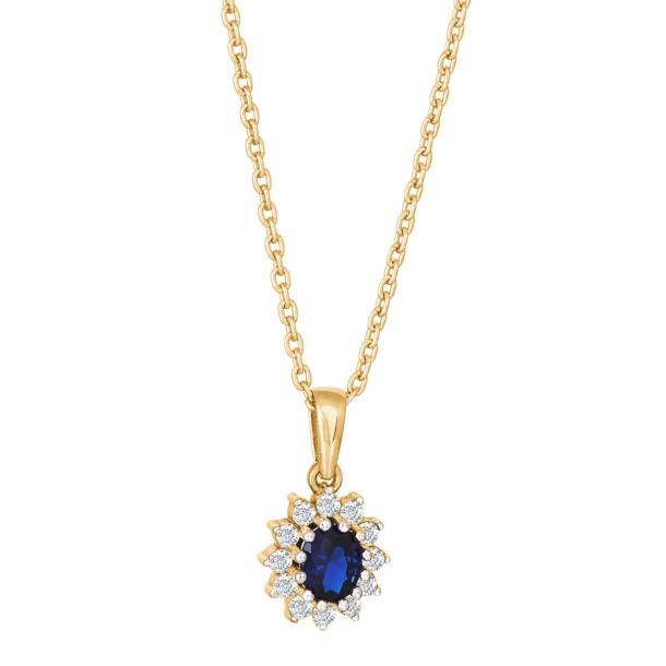 Siersb�l 8 Kt Rosetvedh�ng m/ Syntetisk Safir &amp; Hvid Zirkon inkl. Forgyldt S�lvk�de 20830520316