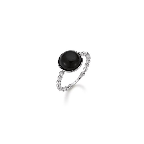 Rhodineret Slv Ring m/Syntetisk Sort Sten 21623908-71