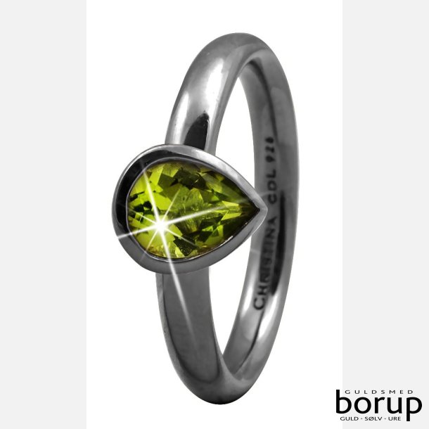 Christina Collect smykker fra Christina Jewelry & Watches - 3.3D-61 Sort Slv Peridot Pear Ring str 61
