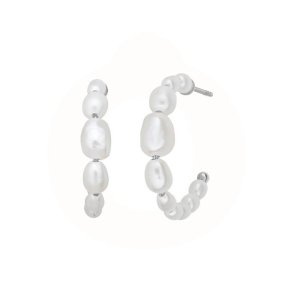 Slv Aura Pearl Hoops 4-033wp-r