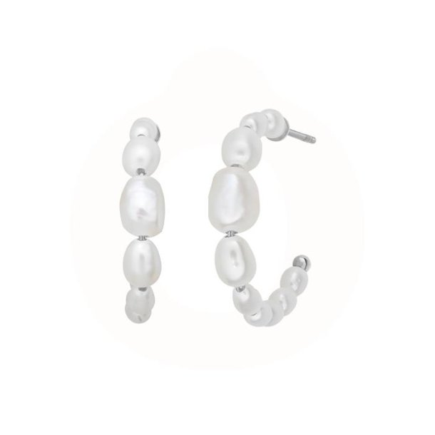 Slv Aura Pearl Hoops 4-033wp-r