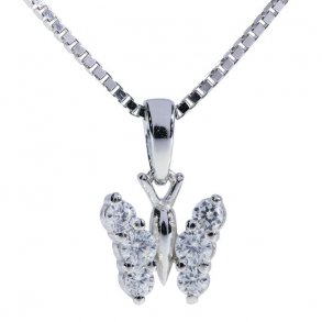 Slv Sommerfugl m/Hvide Zirkonia + Kde