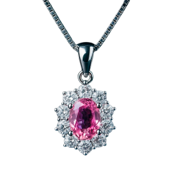 14Kt Hvidguldsvedh�ng m/1,45ct Pink Safir + 0,88ct Diamanter + K�de