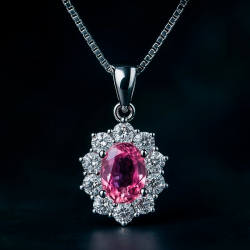 14Kt Hvidguldsvedh�ng m/1,45ct Pink Safir + 0,88ct Diamanter + K�de