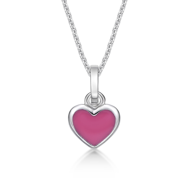 S�lv Hjertevedh�ng m/Pink Emalje + K�de