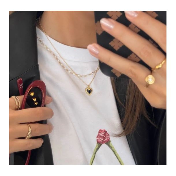 Jeberg Jewellery L'Amour Forgyldt Slv Halskde m. Sort Emalje 44120
