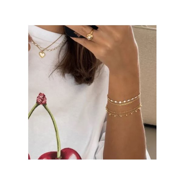 Jeberg Jewellery Lily Forgyldt Slv Armbnd m. Hvid Emalje 44200-16-EXT-Gold