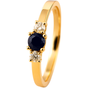 14 kt. guldring med dyb Bl Safir og 0,11 ct. naturlige diamanter (W/SI). 