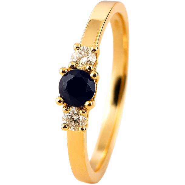 14 kt. guldring med dyb Bl Safir og 0,11 ct. naturlige diamanter (W/SI). 