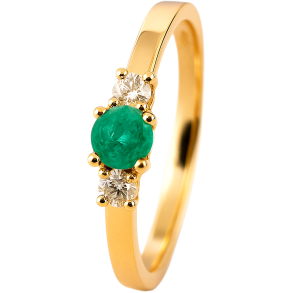 14KT.RING m. 0,11ct Naturlige Diamanter W.SI+SMARAGD 