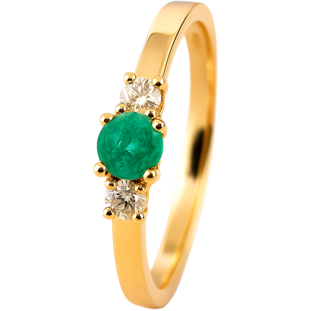 14KT.RING m. 0,11ct Naturlige Diamanter W.SI+SMARAGD 