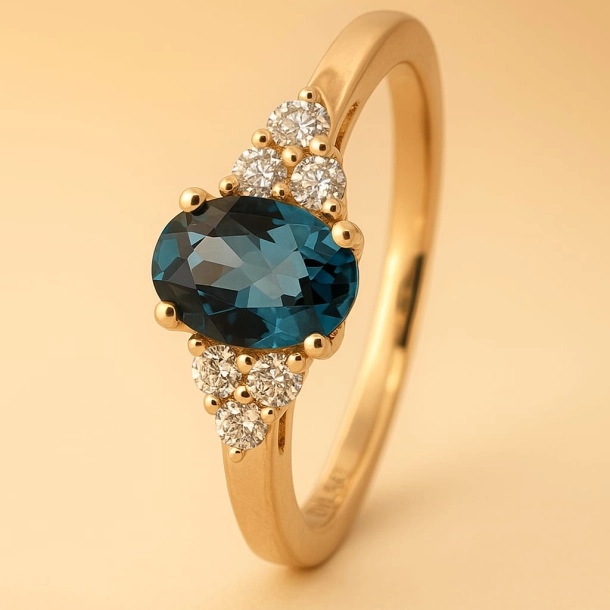 14KT.RING 0,16 W.SI+ LB TOPAS OVAL 