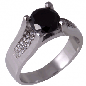 Slvring med Sort/Hvide Zirkonia 50-10676-1015