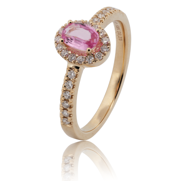 14 Kt Guldring m/Pink Safir &amp; Diamanter