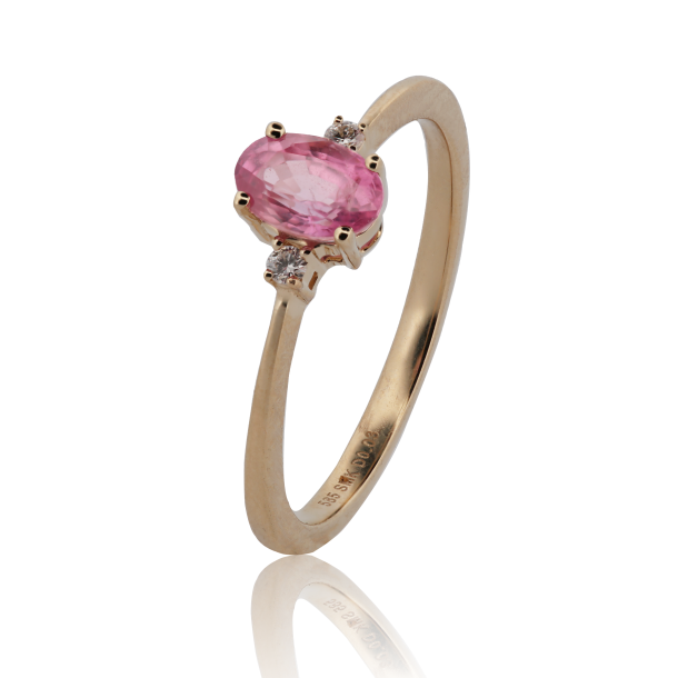 14 Kt Guldring m/Pink Safir/Diamanter