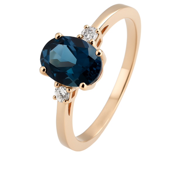 14KT Ring med London Blue Topas &amp; Naturlige Diamanter