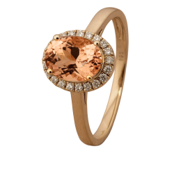 14KT.RING 0,12 W.SI Naturlige Diamanter+PEACH MORGANIT 