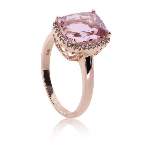 14kt Ring m/0.10ct G/SI Brillanter + 2.75ct Pink Morganite