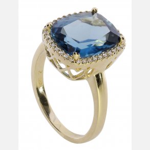 14kt Ring m/0.115ct G/Si Brillanter og 5.85ct London Blue Topas