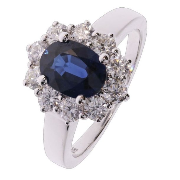 14kt Hvidguldsring m/0.89ct Brillanter og 1.72ct Safir str. 57