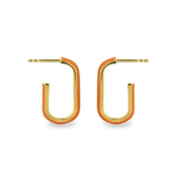 Jeberg Jewellery Forgyldt Slv Ovale Hoops m. Orange Emalje 52510