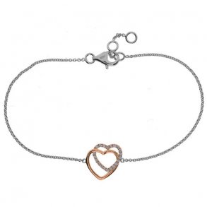 Slv/Rosaforgyldt Hjerte Armbnd m/Zirkonia