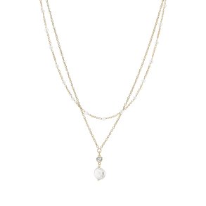 Forgyldt Slv Dobbeltkde m. Ferskvandskulturperle & Cz 9021363-33-F