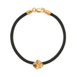 Flora Danica Sort Silkearmbnd m. Forgyldt Slv Firklver 907.FLC-Silk-Black-18-G