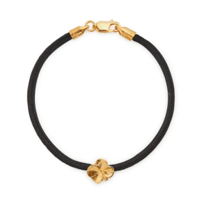 Flora Danica Sort Silkearmbnd m. Forgyldt Slv Firklver 907.FLC-Silk-Black-18-G