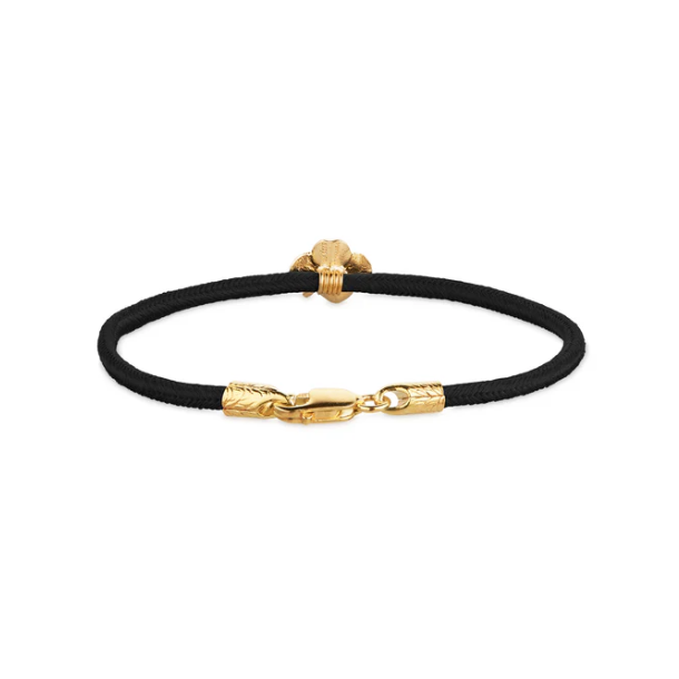 Flora Danica Sort Silkearmbnd m. Forgyldt Slv Firklver 907.FLC-Silk-Black-18-G