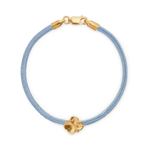 Flora Danica Blt Silkearmbnd m. Forgyldt Slv Firklver 907.FLC-Silk-Blue-18-G