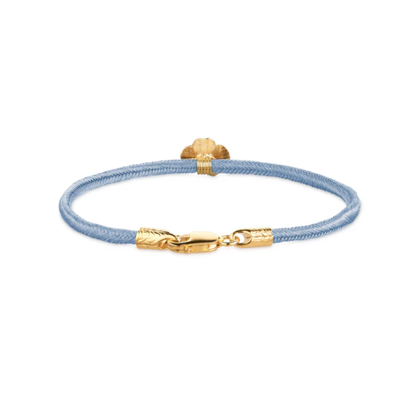 Flora Danica Blt Silkearmbnd m. Forgyldt Slv Firklver 907.FLC-Silk-Blue-18-G