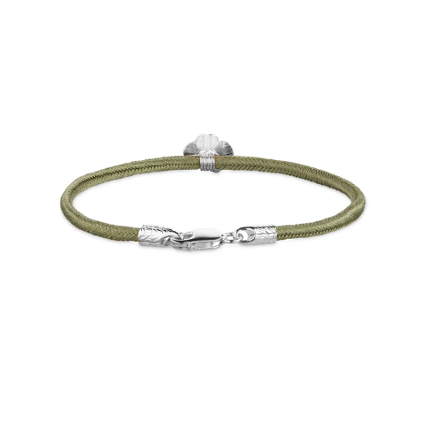 Flora Danica Olivengrnt Silkearmbnd m. Slv Firklver 907.FLC-Silk-Olive-16-S