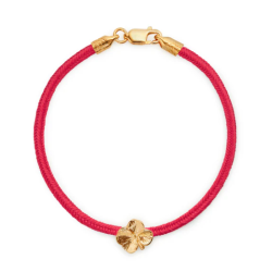 Flora Danica Rdt Silkearmbnd m. Forgyldt Slv Firklver 907.FLC-Silk-Red-18-G