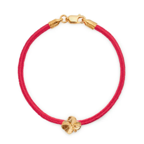 Flora Danica Rdt Silkearmbnd m. Forgyldt Slv Firklver 907.FLC-Silk-Red-18-G