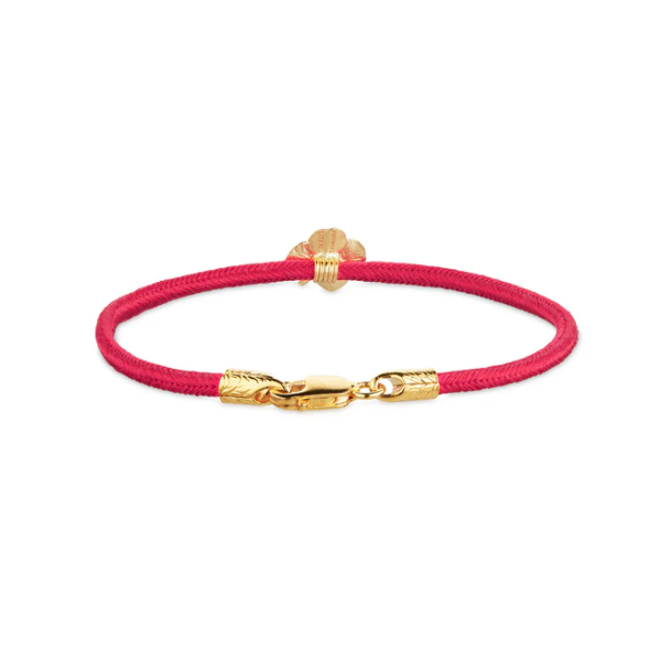 Flora Danica Rdt Silkearmbnd m. Forgyldt Slv Firklver 907.FLC-Silk-Red-18-G
