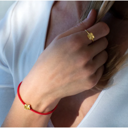 Flora Danica Rdt Silkearmbnd m. Forgyldt Slv Firklver 907.FLC-Silk-Red-18-G