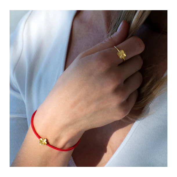 Flora Danica Rdt Silkearmbnd m. Forgyldt Slv Firklver 907.FLC-Silk-Red-18-G