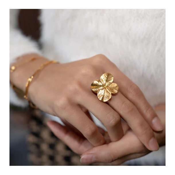 Flora Danica Firklver Forgyldt Slvring m/Zirkonia 907.FLC-StRi-G-54