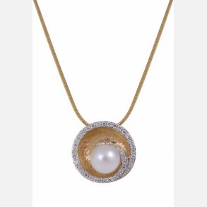 14 kt Vedhng m/Perle og Brillanter AIHW-P-24-585