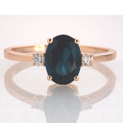 14KT Ring med London Blue Topas &amp; Naturlige Diamanter