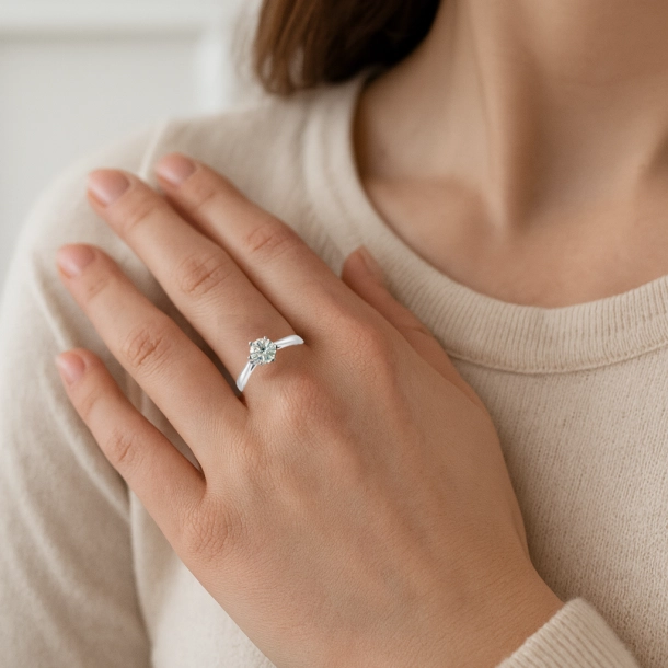 14 kt. hvidguldsring med 1,01 ct. labgrown diamant (E / VVS2)